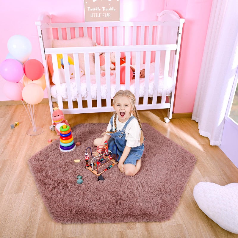 junovo Ultra Soft Rug for Nursery Children Room Baby Room Home Decor Dormitory Hexagon Carpet for Playhouse Princess Tent Kids Play Castle, Diameter 4.6 ft, Hot-Pink - Image 4